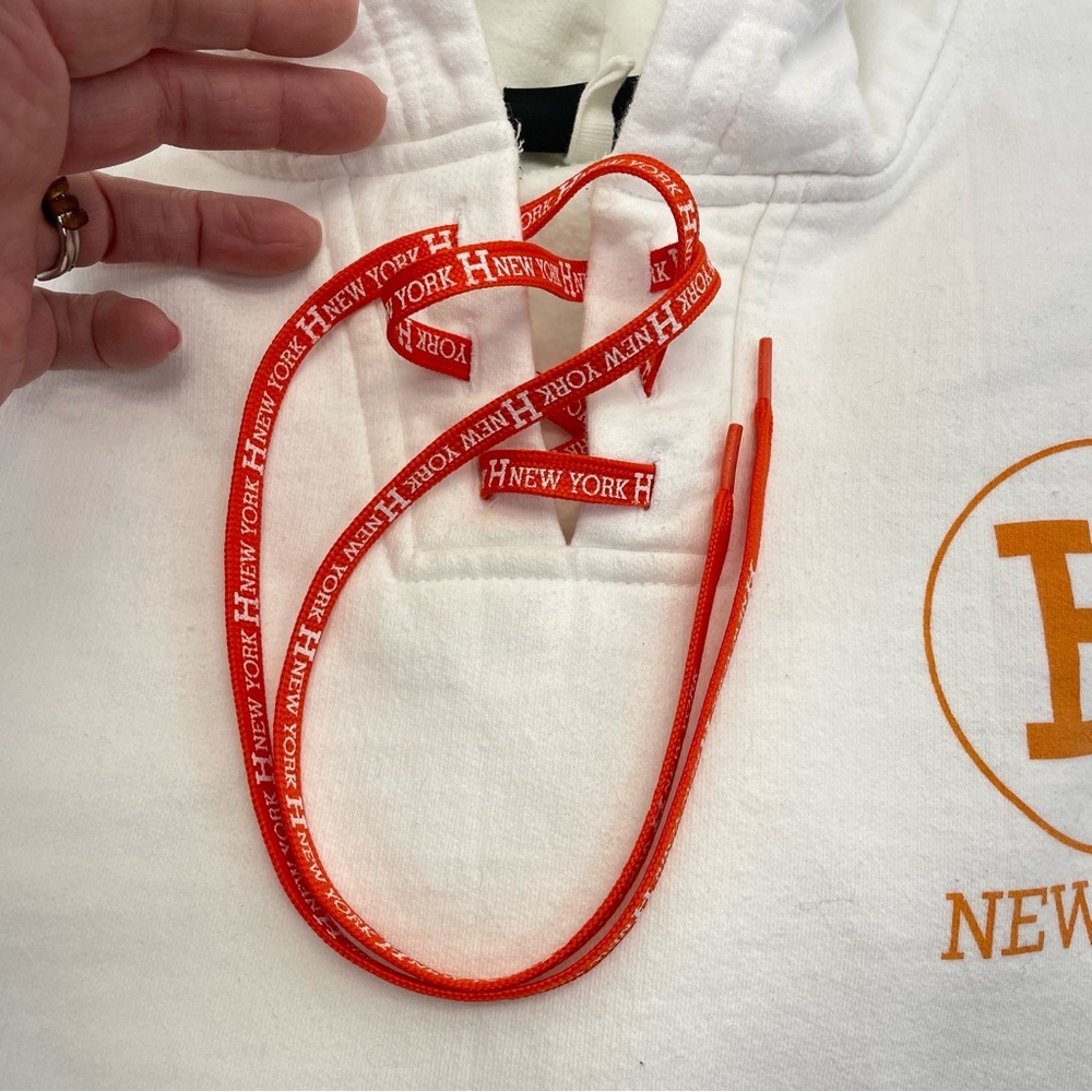 “H” New York Heavyweight Hoodie Medium White/Orange - Picture 4 of 11